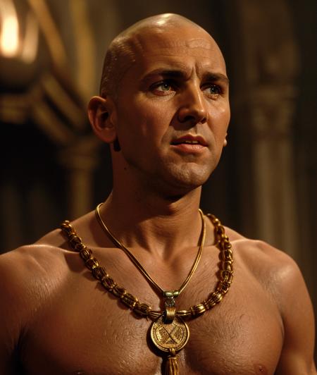 <1m0th3>, High definition, gold medallion, ((upper body)), man, Imhotep, detailed eyes, intricate