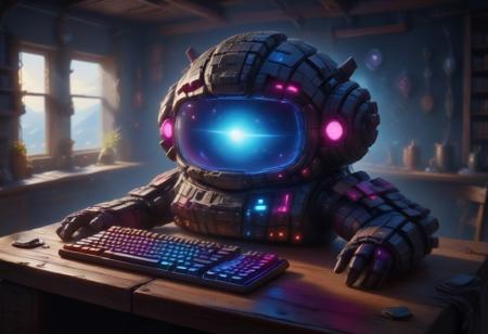 (Isekai anime style,manga,animw,best quality,,up_8,up_9,8k,master_class,masterpiece,real good,totally awesome.vibrant colors,perfect beautiful early morning light)l. The space ship's computer (with keyboard).