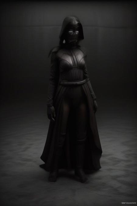 1girl, star wars style, in a fight with lord vader