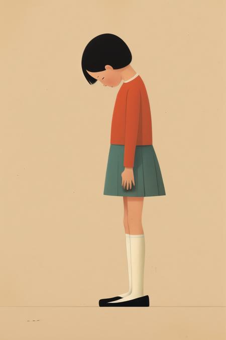 <lora:Alessandro Gottardo style:1>Alessandro Gottardo style - A 5-year-old girl Pressing her right foot against the inside of her left leg. Character