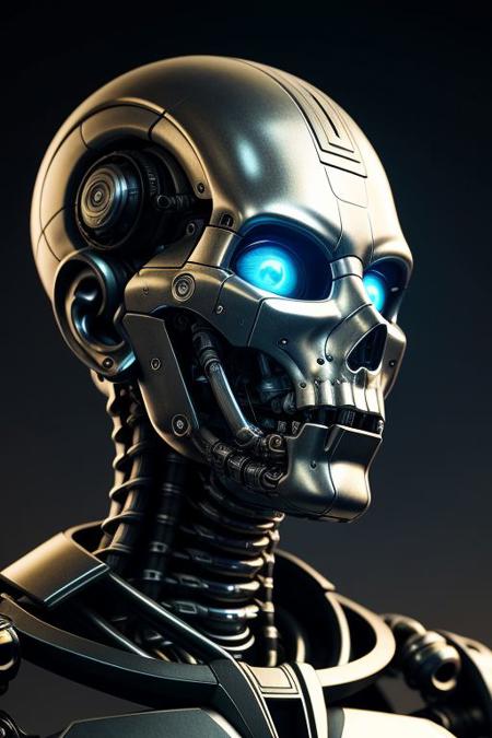 close up shot of a photorealistic cybernetic terminator cranium dark futuristic style three quarters view, sf, intricate artwork masterpiece, ominous, matte painting movie poster, golden ratio, trending on cgsociety, intricate, epic, trending on artstation, by artgerm, h. r. giger and beksinski, highly detailed, vibrant, production cinematic character render, ultra high quality model