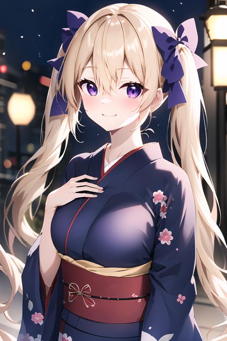 1 girl solo twintails blonde hair purple eyes