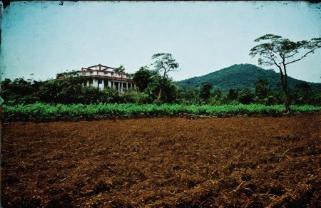 style of Clive Barker, hacienda ,boscage ,field ,plantation ,