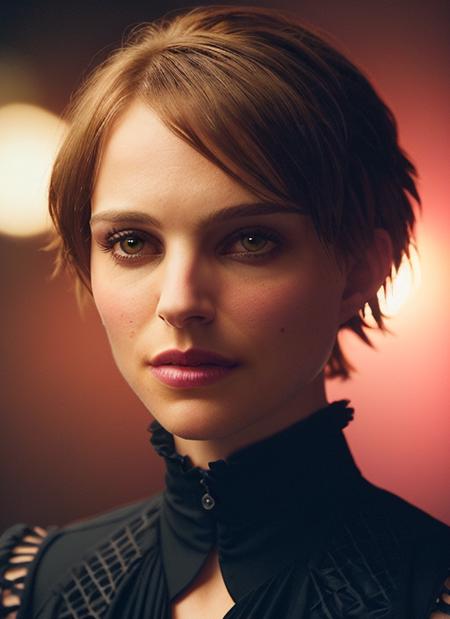 portrait of skswoman, coy , wearing suit , with Shag haircut , background infernal palace epic (photo, studio lighting, hard light, sony a7, 50 mm, matte skin, pores, colors, hyperdetailed, hyperrealistic), <lyco:Natalie Portman:1.2>