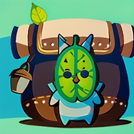 <lora:Korok-v1-a:1> korok, too big backpack, long leaf face, striped body, cartoon style