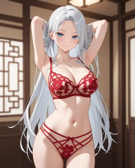 Lace print lingerie set (black and red)