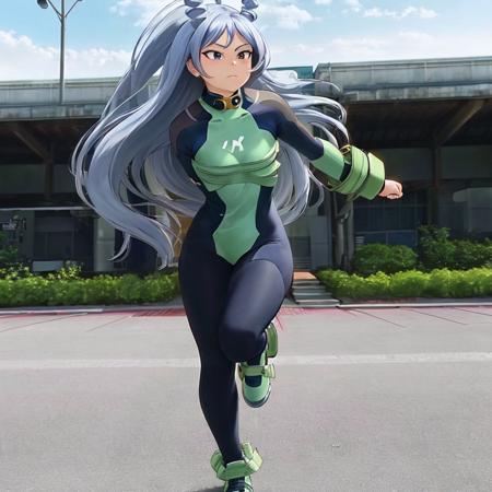 masterpiece, detailed, park background, woman, (mature female:1.4), 1girl, (full body), nejire, black outline, nose, (perfect hands), perfect face, (blue eyes), very long hair, standing