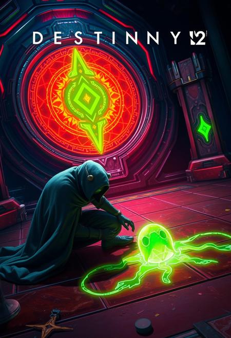 destiny 2 video game style, science fantasy, detailed, vibrant colors, futuristic green creepy ghost on the floor, in the style of animated exuberance, depicts real life, worthington whittredge, found footage, ayami kojima, xbox 360 graphics, intense close ups,