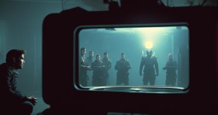 syberart Create a tense and dramatic screenshot of a group of people being interrogated by an alien species, set in the year 2980. Use advanced lighting techniques to capture the mood and atmosphere of the scene, and incorporate elements of the interrogation room, such as harsh lighting and sterile surroundings, to add tension and fear. Utilize a 35mm camera and anamorphic lens to give the image a classic and cinematic feel, and use post-processing software like Lightroom to sharpen and enhance the details of the image. Use a professional camera brand like ARRI, Canon, Fuji, or Kodak to ensure impeccable image quality and realism.