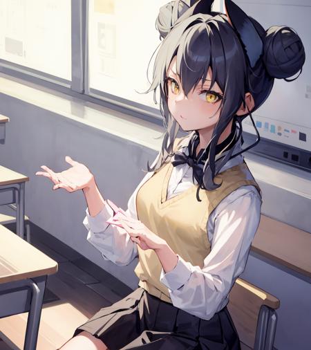 agentsf, pa15school, classroom, black hair, double bun, yellow eyes
<lora:AgentSF:1> <lora:PA15School_Costume:.8>