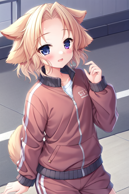 ppsachi, dog ears, 1girl, solo, tracksuit, track jacket