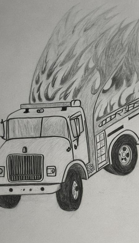 fire truck flipping <lora:DD-Drawing-XL:1> black, and, white, drawing