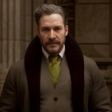 1man, middle-aged man, handsome, redefined, muscular body, wearing Black Hoodie, HD, High Quality, 4k Resolution, hannemanFE, gloves, long sleeves, necktie, coat, beard, mustache, monocle, muscular