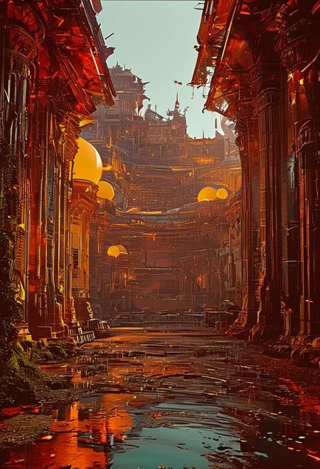 An otherworldly complex structure with pillars made of light and shadows, the ground pulsating with desaturated colors, ever-changing hues, embodying a dream within a dream, 
in the style of the movie ambiance of Ridley Scott's 'Alien' with 80s sci-fi nostalgia. Blend dreamlike, claustrophobic spaces, grimdark Warhammer 40K magic, and campy yet sinister tones. Envision a surreal, dystopian world where arcane forces meet retro-futuristic sci-fi, creating a uniquely haunting tableau
, in the style of an old 80's VHS dark fantasy, VHS screen grab, grainy, old footage