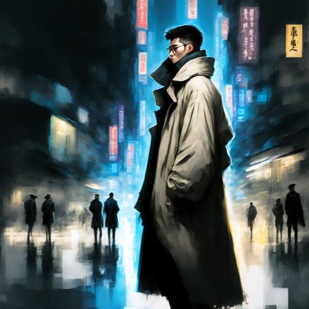 photo, Cyber Hacker Man standing, wearing Trenchcoat in the Streets of Hong Kong (CyberHacker style:1)  <lora:djzCyberHacker:0.8>