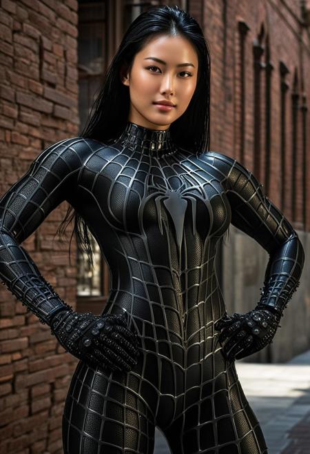 score_9, score_8_up, score_7_up, best quality, realistic, masterpiece, beautiful detail, hyperrealistic, cafe, ((1girl, woman body, huge breasts)), amazing detailed full body portrait of a beautiful japanese girl, wearing a realistic and highly detailed black raimi spider-man suit, ((huge muscular girl)), professional model wears ultra - detailed and grained black raimi spider - man suit, suit covered entire body and hand, spiderman gloves, wet, (legs up), (leg close up), light smile, black hair, octane render, highly detailed, volumetric, dramatic lighting, (highest quality:1.1), (HDR:1.3), (top quality, best quality), realistic, high definition, Expressionism - sharp focus, professional photography, masterpiece, ultra detailed photograph, high quality, 8k,