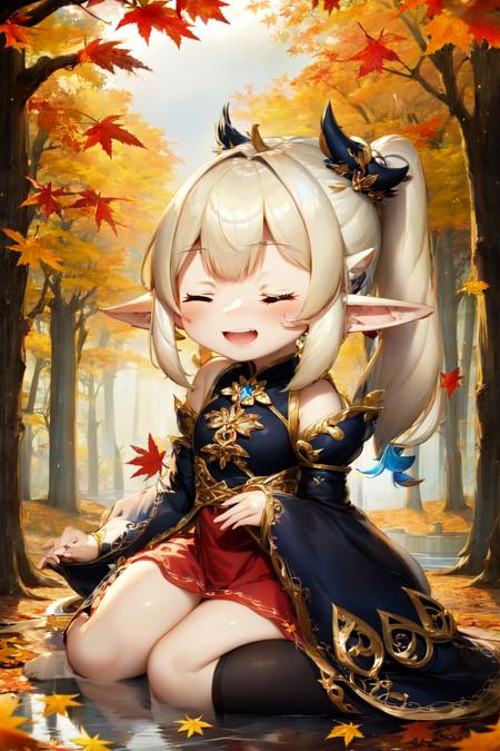 1girl, medium breasts, (long pointy ears:1.15763),, rain, short ponytail, hair over one eye, pale blonde hair, (two-tone hair:1.55133), (half closed eyes:1.27628),, wafuku, :c, fall leaves, outdoors, autumn, crawling, exceptional, best quality
BREAK
(exceptional, best aesthetic, new, newest, best quality, masterpiece, extremely detailed, anime, waifu:1.2)