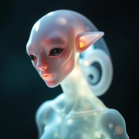 Masterpiece protozoa/humanoid, bioluminescence translucent  body, with no ears and no nose, 32k, 16k, 8k, masterpiece, cinematic art,