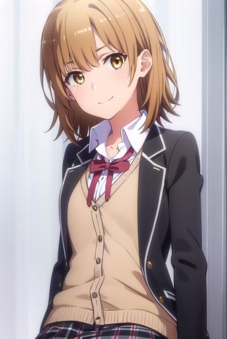 irohaisshiki, <lora:iroha isshiki s2s3-lora-nochekaiser:1>, 
iroha isshiki, short hair, brown hair, (brown eyes:1.5), smile,
BREAK skirt, shirt, ribbon, school uniform, jacket, white shirt, open clothes, socks, open jacket, black jacket, plaid, kneehighs, plaid skirt, blazer, cardigan, black socks, pink cardigan, sobu high school uniform,
BREAK indoors, classroom,
BREAK looking at viewer,
BREAK <lyco:GoodHands-beta2:1>, (masterpiece:1.2), best quality, high resolution, unity 8k wallpaper, (illustration:0.8), (beautiful detailed eyes:1.6), extremely detailed face, perfect lighting, extremely detailed CG, (perfect hands, perfect anatomy),