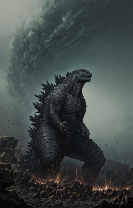 score_9, score_8_up, score_7_up, solo, portrait, from side, 1man,  slender reptilian Godzilla, arms oustretched, detailed scale texture, solo, outdoors, rubble and debris, explosion cloud in the background, small city debris in the background, solo, full body, solo, extremely detailed, Macro detailed realism style photograph, 3DMM