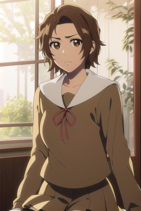 masakikurosaki, <lora:masakikurosakitest:1>,
masaki kurosaki, short hair, brown hair, (brown eyes:1.5),
BREAK skirt, ribbon, school uniform, pleated skirt, serafuku, socks, kneehighs, white socks,
BREAK looking at viewer,
BREAK indoors, classroom,
BREAK <lora:GoodHands-vanilla:1>, (masterpiece:1.2), best quality, high resolution, unity 8k wallpaper, (illustration:0.8), (beautiful detailed eyes:1.6), extremely detailed face, perfect lighting, extremely detailed CG, (perfect hands, perfect anatomy),