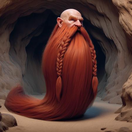 Harry_Dwarf, masterpiece, hyper realistic, 4k, UHD,photorealistic,  dwarf-like character,  flowing long  red beard, braided moustache,bald , <lora:Harry_Dwarf:1>,  in a cave,  <lora:add-detail-xl:1>