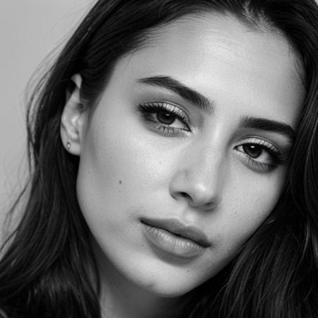 b&w, instagram photo, beautiful androgynous women with ((no makeup)), brown eyes, perfect detailed eyes, natural skin, hard shadows, film grain, <lora:ArabWomenFawziV2_Lightweight:0.6>, (young:1.1)