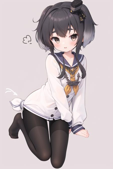 tokitsukaze, sailor dress, black pantyhose, mini hat, yellow neckerchief,