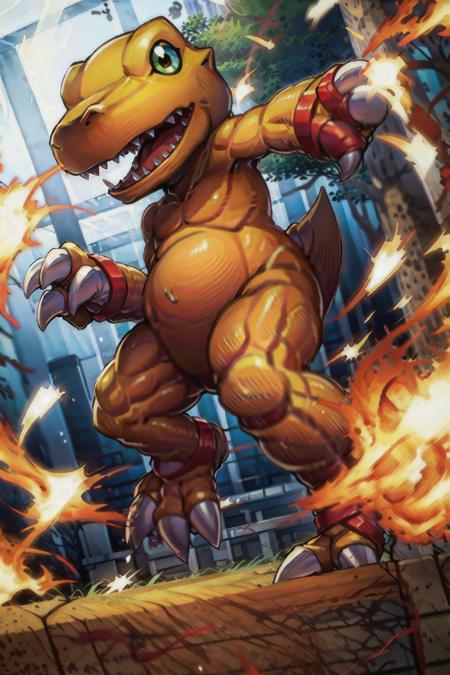 masterpiece, best quality,  agumon , fighting <lora:Agumon:1>