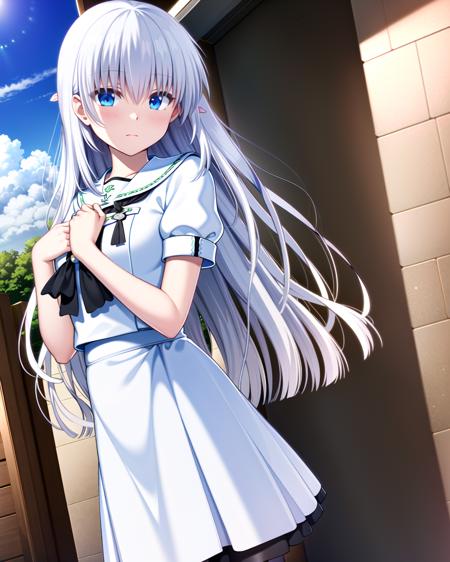 ((masterpiece)), ((best quality)), ((highres)), ((extremely detailed CG unity 8k wallpaper)), solo, <lora:naruse shiroha:0.8>, naruse shiroha, white school uniform, white skirt, black leggings, outdoors