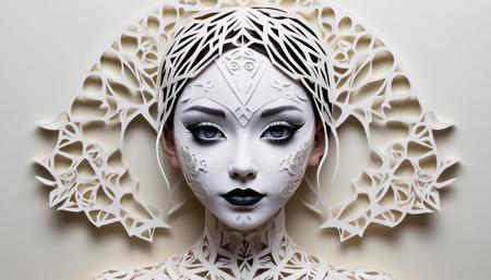 kirigami representation of, full body photo of a 18yo girl, heavy make up, well-litt, , model face, by tim burton,
3D, paper folding, paper cutting, Japanese, intricate, symmetrical, precision, clean lines