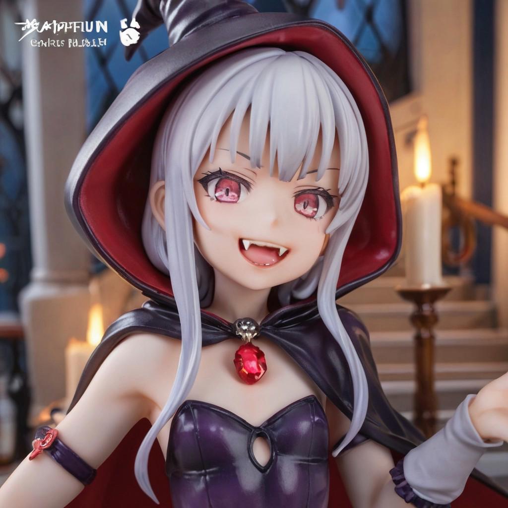 score_9, score_8_up, score_7_up, score_6_up, source_anime,1girl, flat chest, tiny tits, Halloween costumes, vampire cosplay, vampire cloak, gems, vampire suit, vampire fangs, evil smile, half body, night, vampire castle, candles, castle stairs, Halloween,