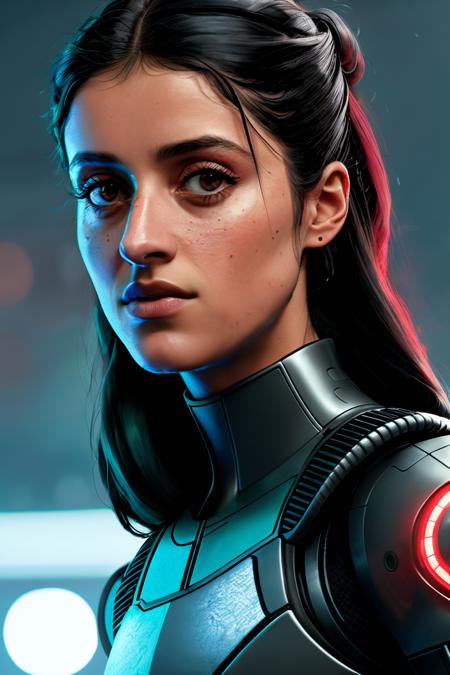 anyaC3, ((best quality)), ((masterpiece)), (detailed), Midjourney Style, close-up, woman, robot, red eyes, concept art, inspired by Marek Okon, digital art, Crysis Nanosuit, futuristic, (glowing elements:1.1), 4:3 aspect ratio, dynamic duo