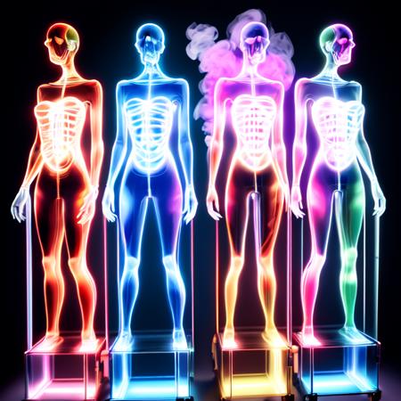 photo, scifi photonic cloning equipment, human bod forms from vibrant (colored glowing smoke:1), hi tech machine rack (photoniccloning style:1)  <lora:djzPhotonicCloning:0.8>