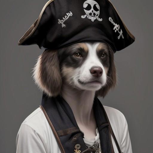 dog wearing pirate clothes, photo of forsen_person, (pirate:1.25) hat,rogue,eye patch,extremely detailed,looking at viewer(masterpiece, best quality:1.2),<lora:forsenDiffusion_v1:1> cat