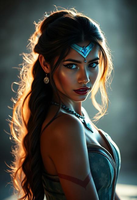 stunningly beautiful picture of a woman cosplaying as katara from avatar, with immense skin detail, dimly lit, cinematic lighting, photoshoot, bokeh, incredibly detailed,