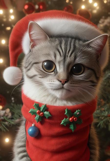 cat sticking its head out of a Christmas stocking