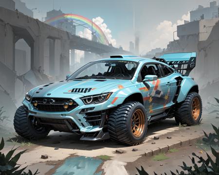 (masterpiece, best quality:1.1), ultra-detailed, (battlecar:1.1), vehicle focus, no humans, car, wheel, tire, debris, (luxury car:1.05), rainbow tire tracks, raceway, clean, metallic blue paintjob