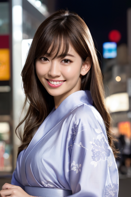 1girl,((wearing a yukata)),(in Shibuya city center:1.4),(RAW photo, best quality), (realistic, photo-realistic:1.4), masterpiece, an extremely delicate and beautiful, extremely detailed, 2k wallpaper, Amazing, finely detail, extremely detailed CG unity 8k wallpaper, ultra-detailed, highres, soft light, beautiful detailed girl, extremely detailed eyes and face, beautiful detailed nose, beautiful detailed eyes,cinematic lighting,city lights at night,perfect anatomy,slender body,light smile,