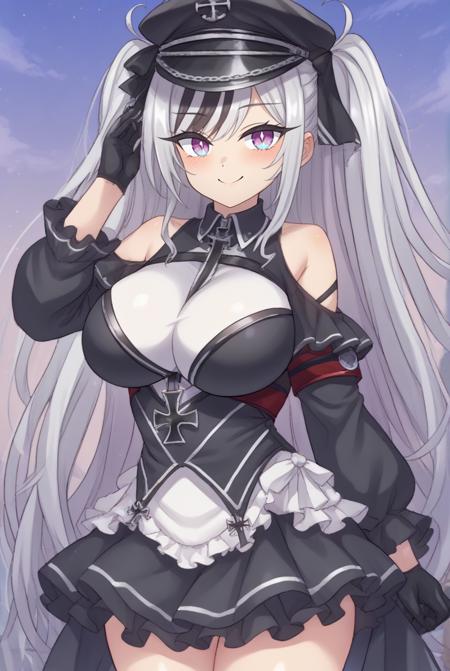 elbedefault, multicolored eyes, multicolored hair, streaked hair, very long hair, twintails, two side up, black dress, frilled dress, shoulder cutout, bare shoulders, long sleeves, frilled skirt, black gloves, peaked cap, black headwear, strap between breasts, hair ribbon white leotard elbemaid, multicolored eyes, multicolored hair, streaked hair, very long hair, twintails, two side up, black dress, layered dress, frilled dress, maid headdress, underboob cutout, black gloves, clothing cutout, frills, ribbon, short sleeves, puffy sleeves ElbeCasual, multicolored eyes, multicolored hair, streaked hair, very long hair, twintails, two side up, brown sweater, off-shoulder sweater, black bra, black skirt, eyewear on head, sunglasses, jewelry, necklace, earrings, hair ribbon