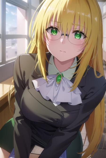 tearjulunatique, <lora:tearju lunatique darkness-lora-nochekaiser:1>,
tearju lunatique, long hair, blonde hair, (green eyes:1.5), sidelocks, glasses,
BREAK shirt, collared shirt, white shirt, suit, formal suit, long sleeves, ascot, white ascot, gemstone, green gemstone, skirt, pencil skirt,
BREAK indoors, classroom,
BREAK looking at viewer, (cowboy shot:1.5),
BREAK <lyco:GoodHands-beta2:1>, (masterpiece:1.2), best quality, high resolution, unity 8k wallpaper, (illustration:0.8), (beautiful detailed eyes:1.6), extremely detailed face, perfect lighting, extremely detailed CG, (perfect hands, perfect anatomy),