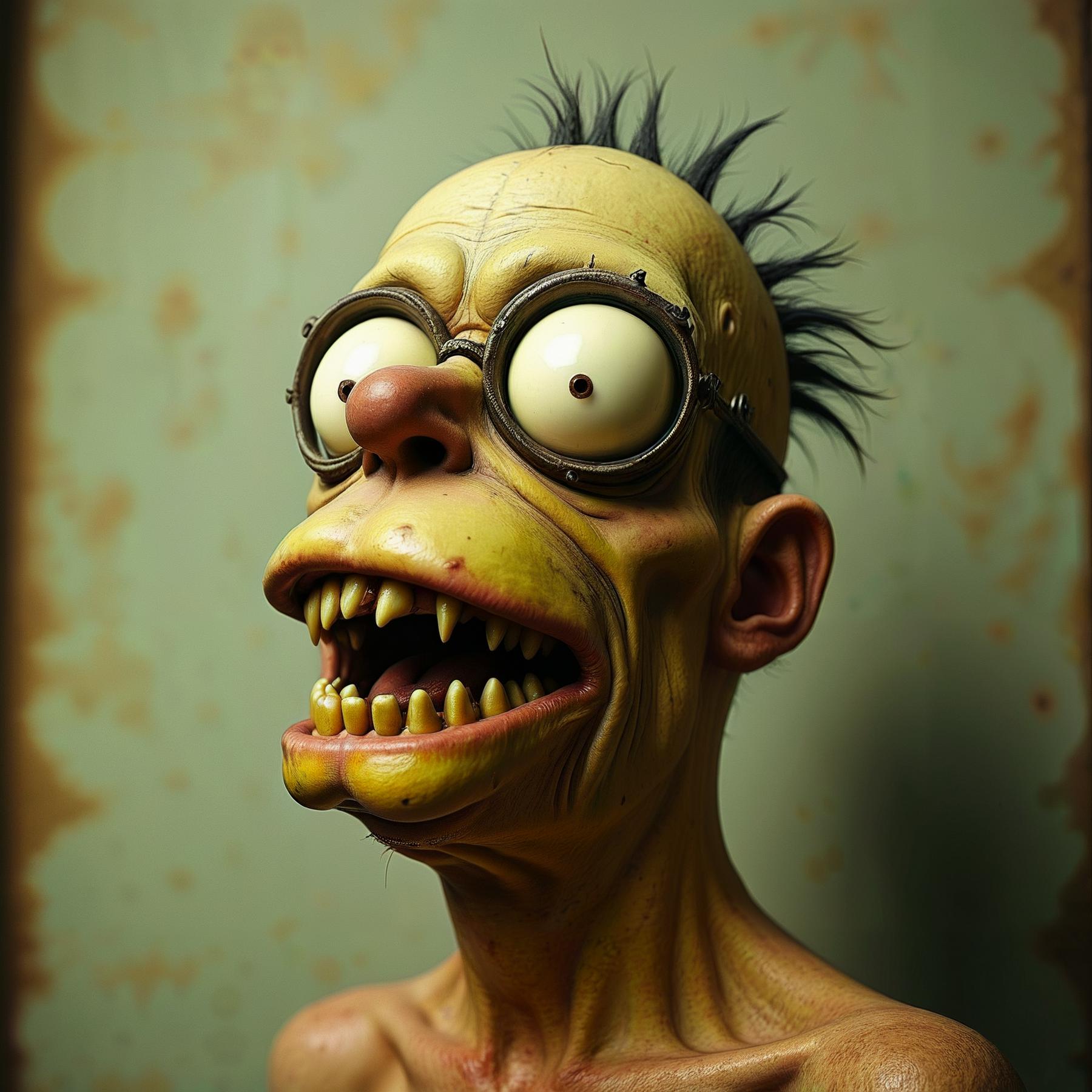 Hideous Homer Simpson.

<lora:FrightNight01_CE_SDXL_64x32x180x2bOT:0.6> frghtnghtCE style