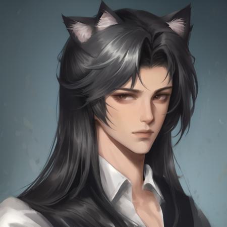 1boy, male focus, solo, long hair, cat ears, <lora:ImpastoH-000002:1>