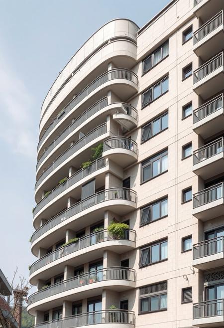 A Chinese apartment residential building with 20 floors and a concave convex structure with balconies on the exterior