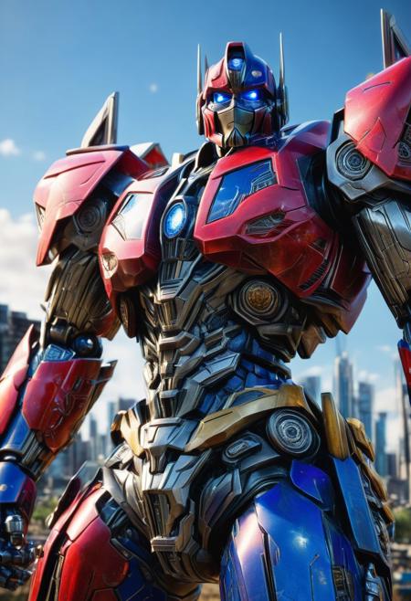 optimus prime transformers, from the movie transformers, highly detailed, 8K, HDR, photorealism, naturalistic, lifelike, raw photo,H effect,real_booster