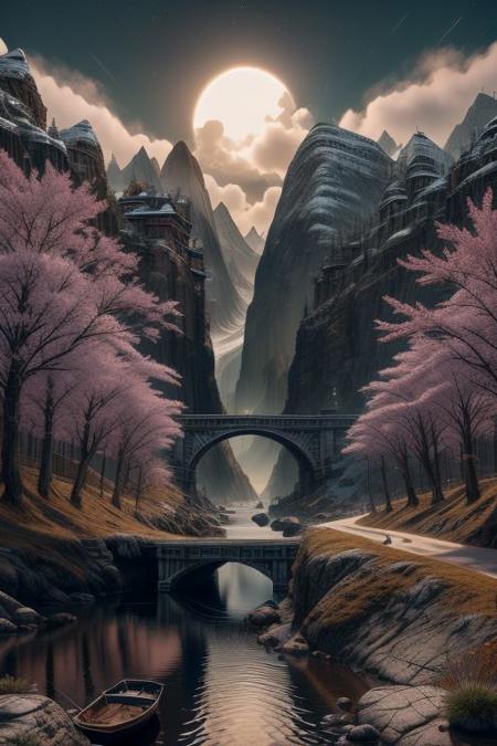 A landscape, water, (extremely detailed CG unity 8k wallpaper), most beautiful artwork in the world, professional majestic oil painting, intricate, High Detail, Sharp focus, dramatic, photorealistic painting art, perfect Wide long shot visual by @challenge2pt masterpiece.