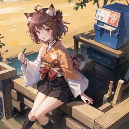 masterpiece, best quality, 1girl,(solo:1.3),standing,official art, simple background, close-up,looking at viewer, 
Ichihime,cat girl,cat ears,brown hair,short hair,red eyes,hair ribbon,hair bell,kimono,purple hakama skirt,