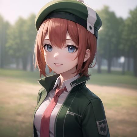 best quality, (masterpiece:1.2), illustration, absurdres,
(1girl, solo), (beautiful detailed girl), (upper body, portrait:1.1),
<lora:Noel2-07:0.7> Noel Seeker, red hair, blue eyes, small breasts,
green_headwear, green_jacket, grey_undershirt, red_necktie
fields, prairie, sun, day,
smile, happy, looking at viewer,
(blurry background, depth of field)