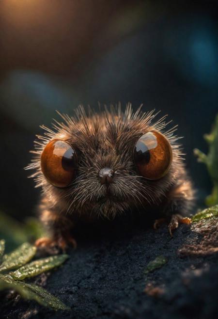 Blade Runner Style, a photo of a heartwarming description for this adorable photo: Picture a small, simple, cuddly haory Brown Caterpillar from above. The scene is so sweet that it melts even the toughest hearts. Describe the loving atmosphere created by the combination of hairy, smiles, and hearts.