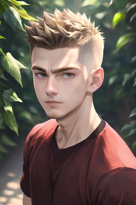 ((( masterpiece, best quality, 8k, ultra detailed))), 1boy, short spiked hair, crew cut hair, young,